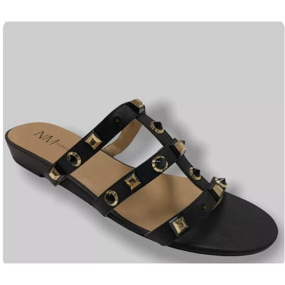 Neiman Marcus Black Buzzy Studded Gladiator  Slide Sandal size 5.5 M - Picture 4 of 9